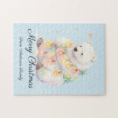 Winter Polar Bären Weihnachtsleuchten Familienname Puzzle (Horizontal)