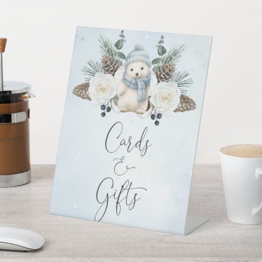 Winter Polar Bärenjunge Babyduschkarten und Gesche Sockelschild (In SItu)