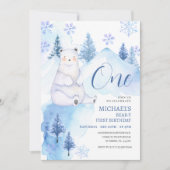 Winter Polar Bärenwald Erster Geburtstag Einladung (Vorderseite)