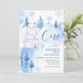 Winter Polar Bärenwald Erster Geburtstag Einladung (Stehend Vorderseite)
