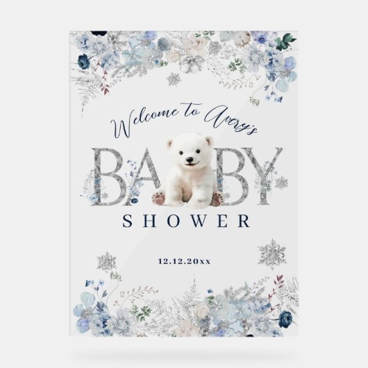 Winter Polar Bear Baby Boy Dusche Willkommen Acrylschild (Vorderseite)