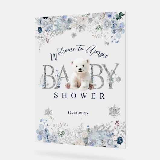 Winter Polar Bear Baby Boy Dusche Willkommen Acrylschild (Winkel)