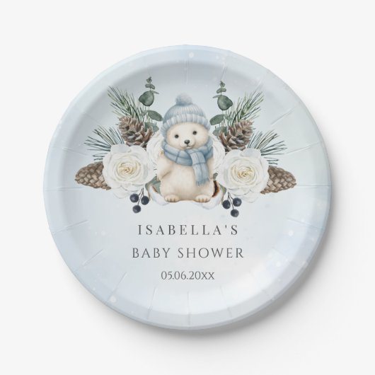 Winter Polar Bear Boy Baby Dusche Pappteller (Vorderseite)