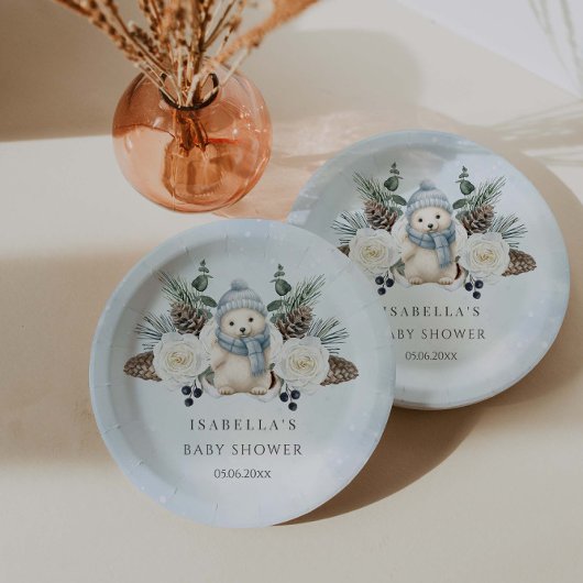 Winter Polar Bear Boy Baby Dusche Pappteller