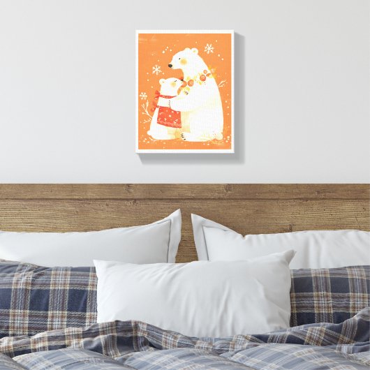Winter Polar Bear Mom & Baby Cozy Nordic Canvas Leinwanddruck (Insitu (Schlafzimmer))