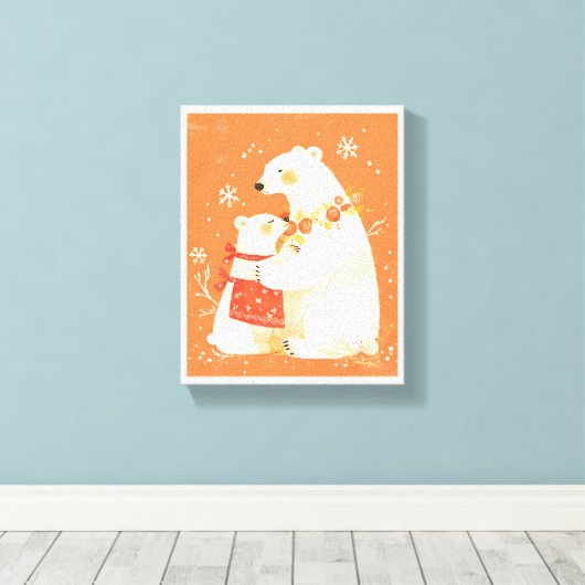 Winter Polar Bear Mom & Baby Cozy Nordic Canvas Leinwanddruck (Insitu (Holzboden))