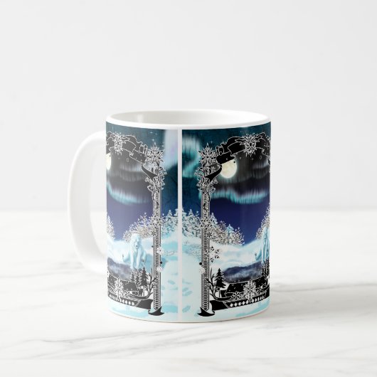 Winter Polar Bear Pond with Aurora Kaffeetasse (Vorderseite Links)