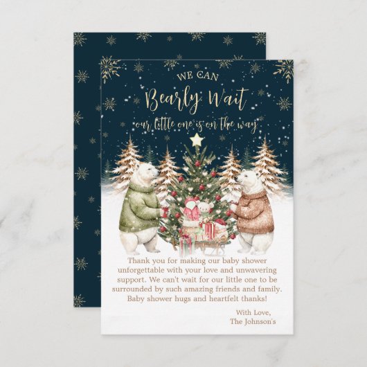 Winter Polar Bear Snowflake Babydusche Dankeskarte (Vorne/Hinten)