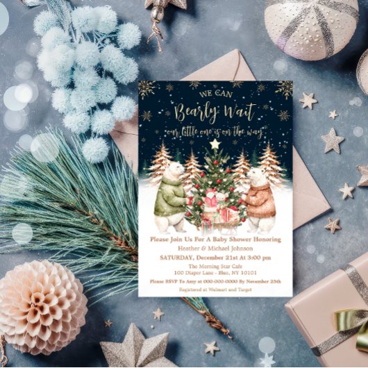 Winter Polar Bear Snowflake Babydusche Einladung