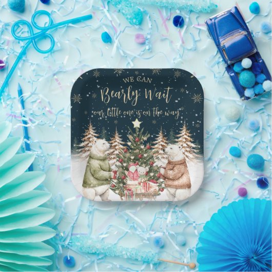 Winter Polar Bear Snowflake Babydusche Pappteller (Party)