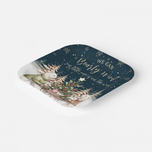 Winter Polar Bear Snowflake Babydusche Pappteller (Gewinkelt)