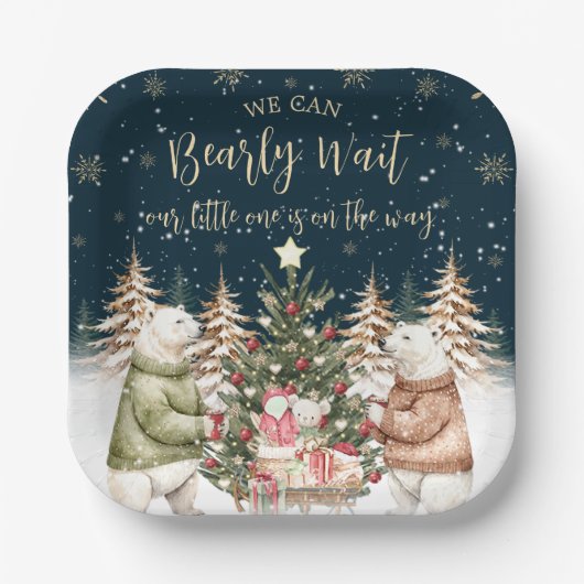 Winter Polar Bear Snowflake Babydusche Pappteller (Vorderseite)