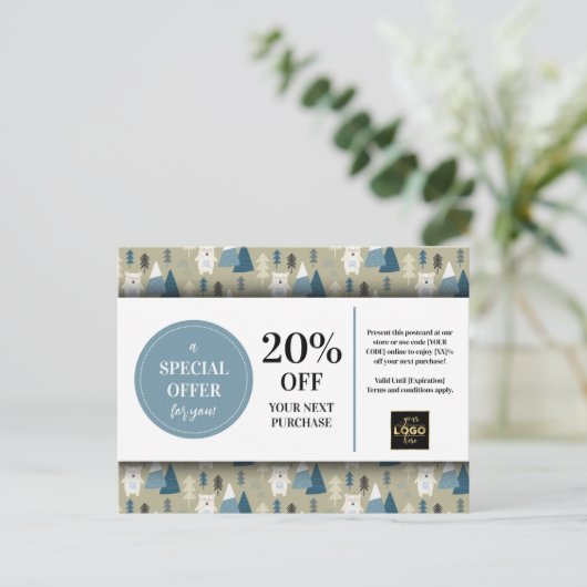 Winter Polar Bears Benutzerdefinierter Coupondisko Postkarte (Stehend Vorderseite)