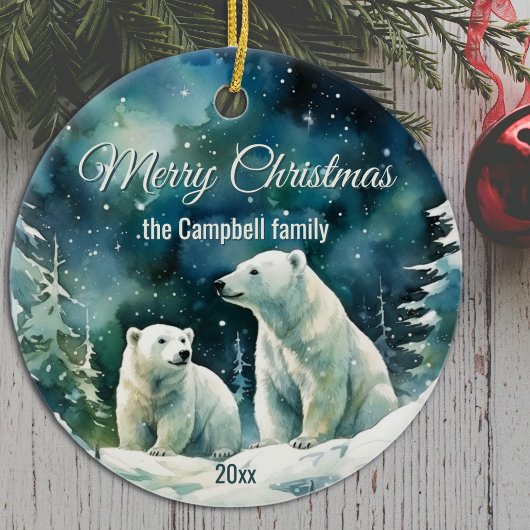 Winter Polar Bears Frohe Weihnachtsfamilie Name Keramik Ornament