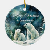Winter Polar Bears Frohe Weihnachtsfamilie Name Keramik Ornament (Vorne)