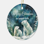 Winter Polar Bears Frohe Weihnachtsfamilie Name Keramik Ornament (Links)