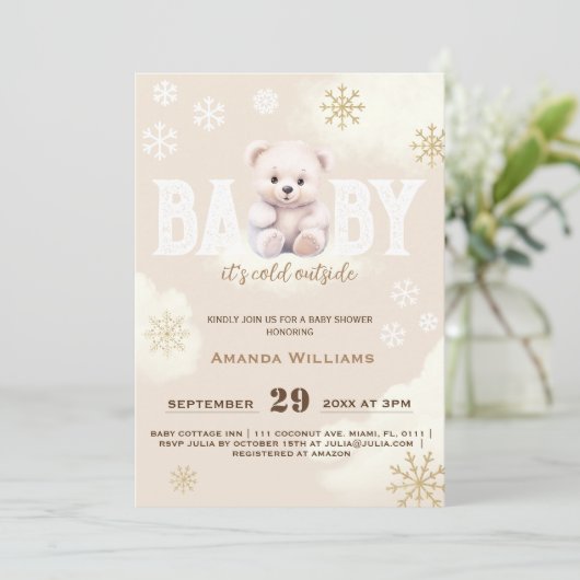 Winter Polar White Bear Baby Dusche Einladung (Stehend Vorderseite)