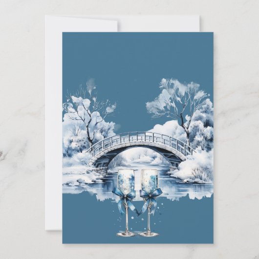 Winter Pond Stream Holzbrücke Brautparty Einladung (Rückseite)