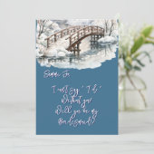 Winter Pond Stream Holzbrücke ist meine Bridgeaid Einladung (Stehend Vorderseite)