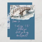 Winter Pond Stream Holzbrücke ist meine Bridgeaid Einladung (Vorne/Hinten)