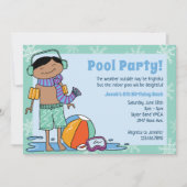Winter Pool Party Black Hair Boy Innenschwimmbad Einladung (Vorderseite)