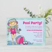 Winter Pool Party Blonde Girl Innenpool Einladung (Stehend Vorderseite)