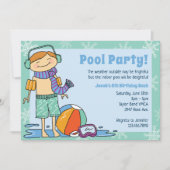 Winter Pool Party Roter Haar Junge Innenschwimmen Einladung (Vorderseite)