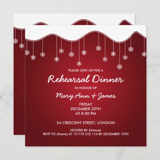 Winter Probe Abendessen Snowflake Dekoration Rot Einladung (Vorne/Hinten)