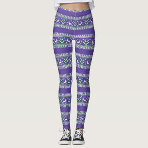 Winter-Purple- und Grün-Weihnachts-Fair-Isle Leggings