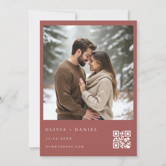 Winter QR Code Photo Red Ribbon & Bow Wedding Einladung (Rückseite)