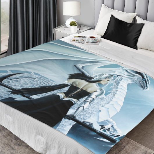 Winter Queen white Dragon Fantasy Fleecedecke