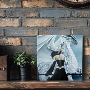 Winter Queen White Dragon Fantasy Fliese