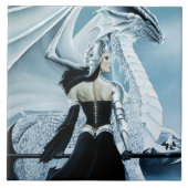 Winter Queen White Dragon Fantasy Fliese (Vorderseite)