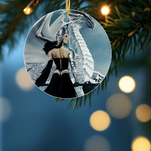 Winter Queen White Dragon Fantasy Keramikornament