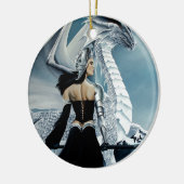 Winter Queen White Dragon Fantasy Keramikornament (Links)