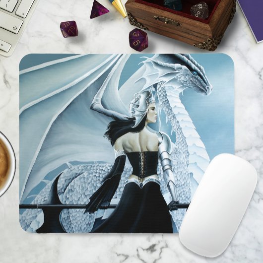 Winter Queen White Dragon Fantasy Mousepad