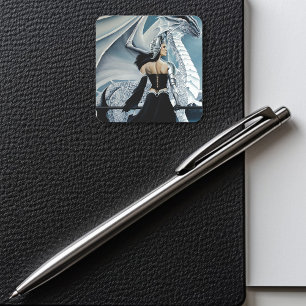 Winter Queen White Dragon Fantasy Quadratischer Aufkleber