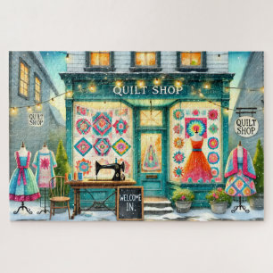 Winter-Quilt-Shop Cozy Nähen Schneebedeckte Dorfsz Puzzle
