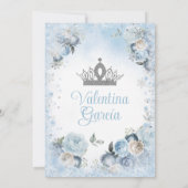 Winter Quinceñera Snowflakes Dusty Blue Crown Einladung (Rückseite)
