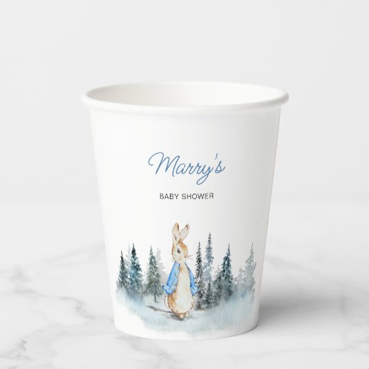 Winter Rabbit Baby Dusche Pappbecher (Rückseite)