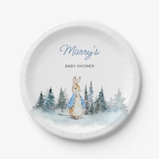 Winter Rabbit Baby Dusche Pappteller (Vorderseite)