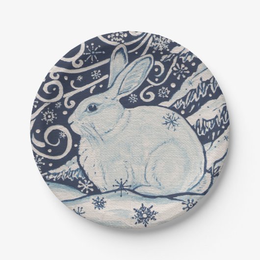 Winter Rabbit Blue & White Delft Pappteller (Vorderseite)