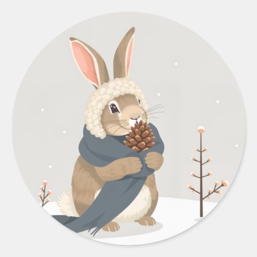 Winter rabbit fun Christmas Runder Aufkleber (Vorderseite)