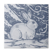 Winter Rabbit Hare Snow Denim Blue Dedham Delft Fliese (Vorderseite)