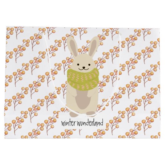 Winter Rabbit With His Striped Scarf Große Geschenktüte (Rückseite)