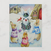 Winter Rabbits Gebäude Snowbunny Watercolor Art Postkarte (Vorderseite)