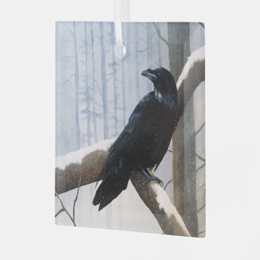 Winter Raven Forest Ornament Aus Glas (Vorderseite links)