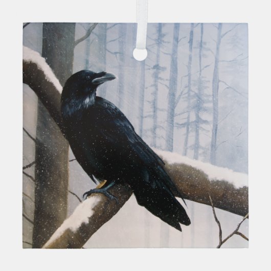 Winter Raven Forest Ornament Aus Glas (Rückseite)