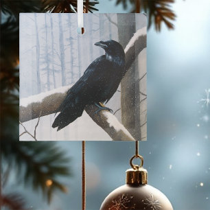 Winter Raven Forest Ornament Aus Glas