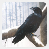 Winter Raven Forest Quadratischer Aufkleber (Vorderseite)